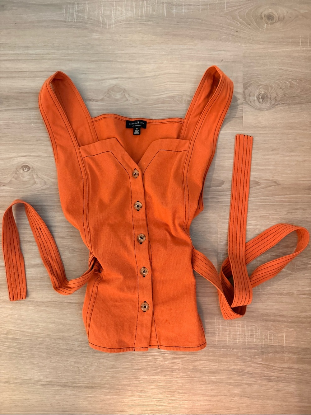 Orange Button-Front Sleeveless Top with Waist Tie